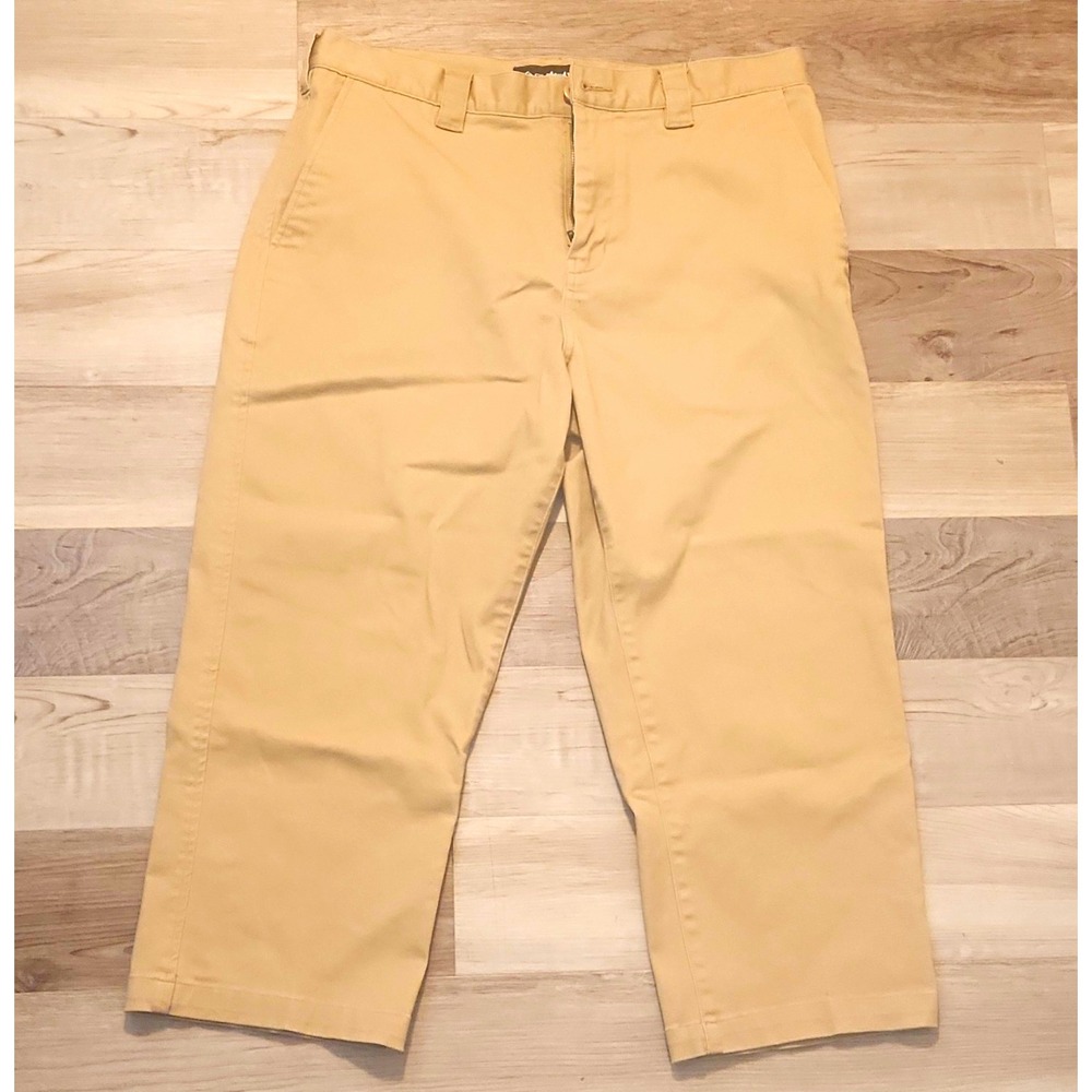 Quiksilver Men's Beige Twill Chino Pants 34W Regular Fit Flat Front Straight